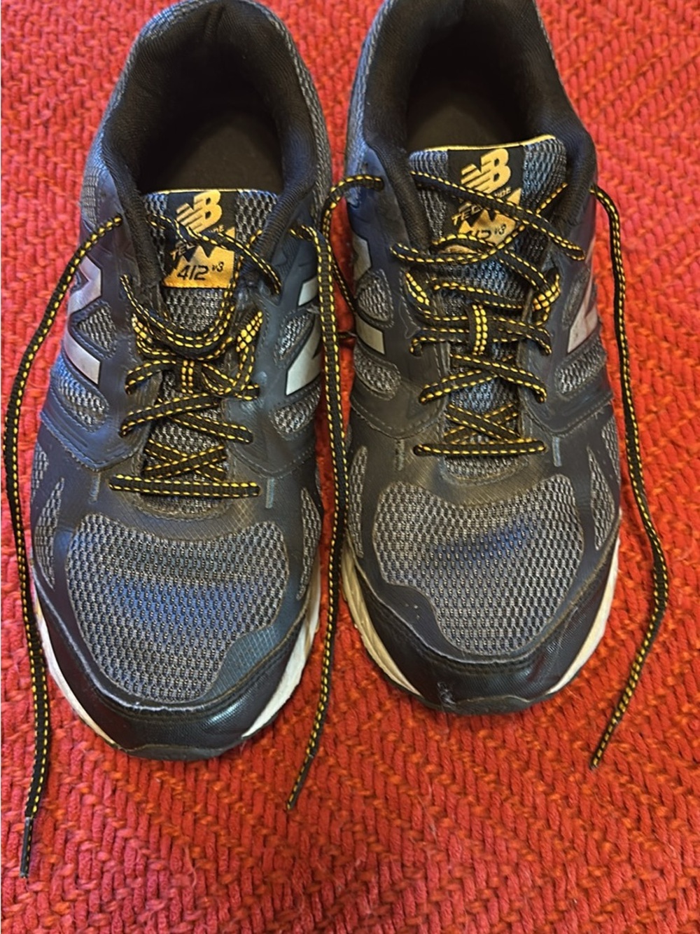 New Balance Men’s Gray and Black Athletic Running Shoes with Yellow Accents